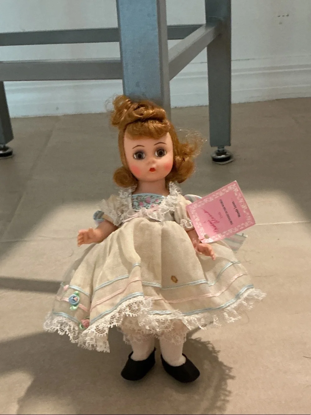 Madame Alexander Vintage Doll in Cream Dress with Pink & Blue Trim